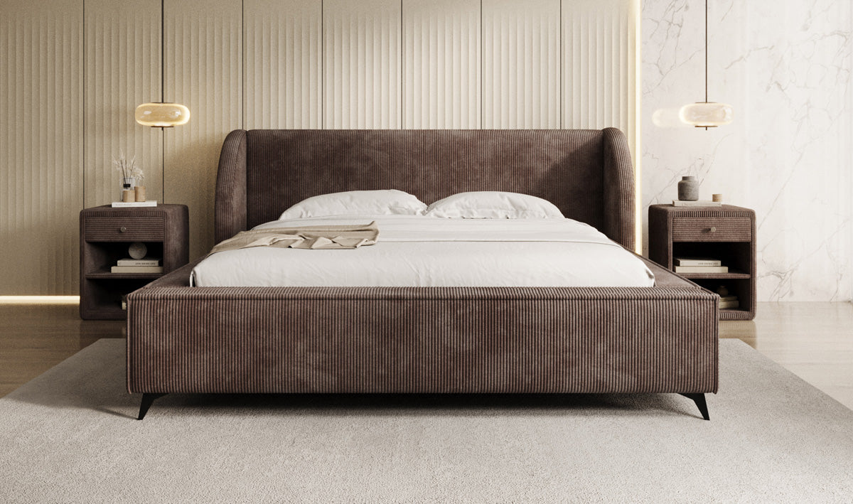 Designer gestoffeerd bed Freya Ribstof met opbergruimte