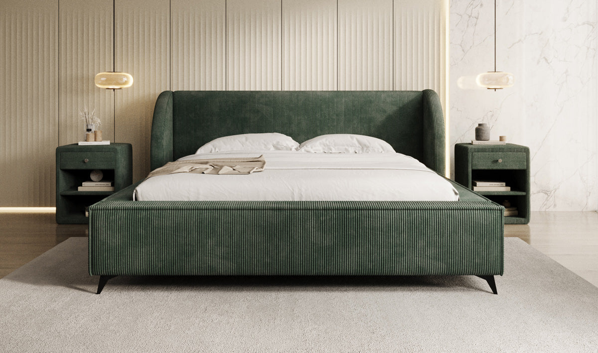 Designer gestoffeerd bed Freya Ribstof met opbergruimte