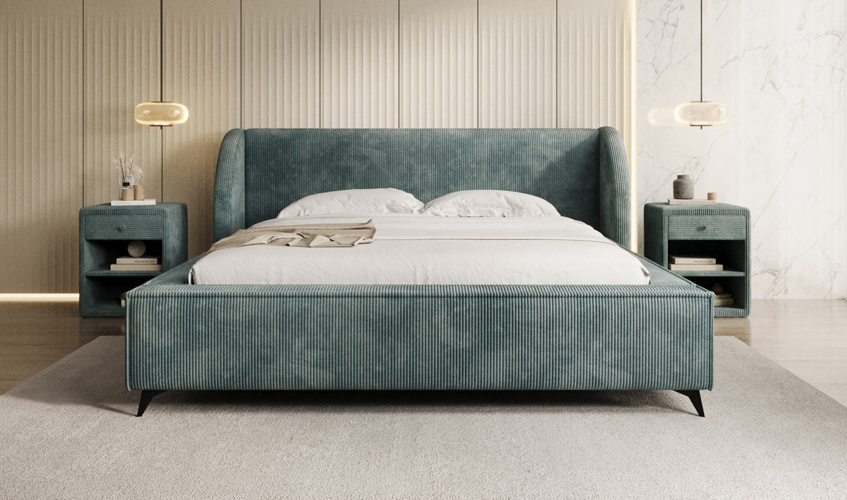 Designer gestoffeerd bed Freya Ribstof met opbergruimte
