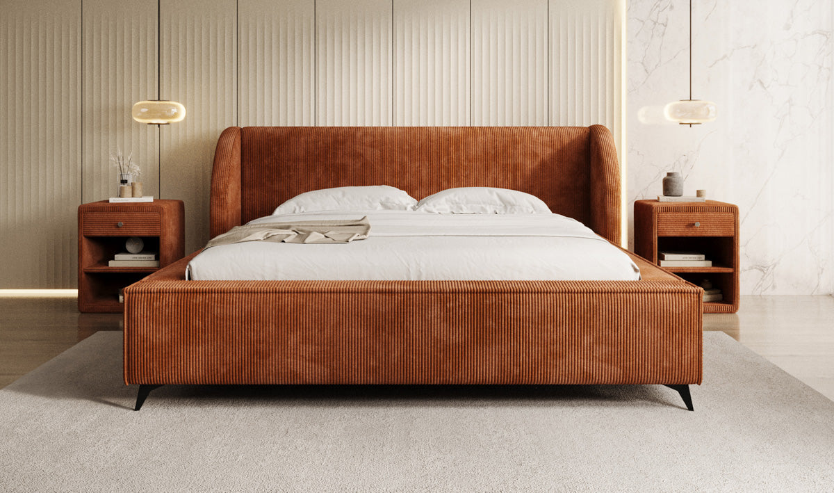 Designer gestoffeerd bed Freya Ribstof met opbergruimte