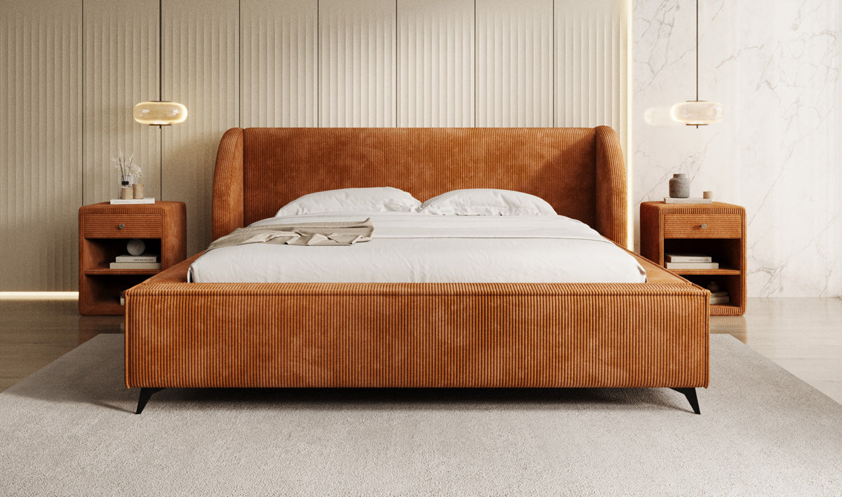 Designer gestoffeerd bed Freya Ribstof met opbergruimte