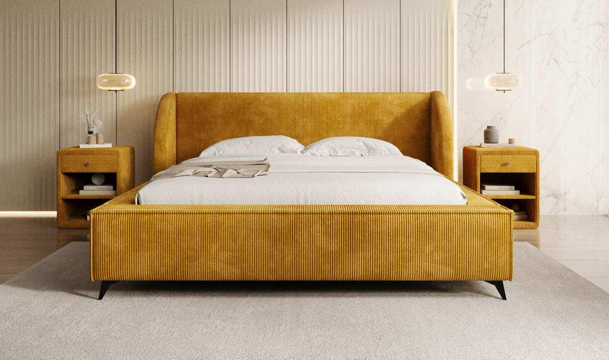 Designer gestoffeerd bed Freya Ribstof met opbergruimte