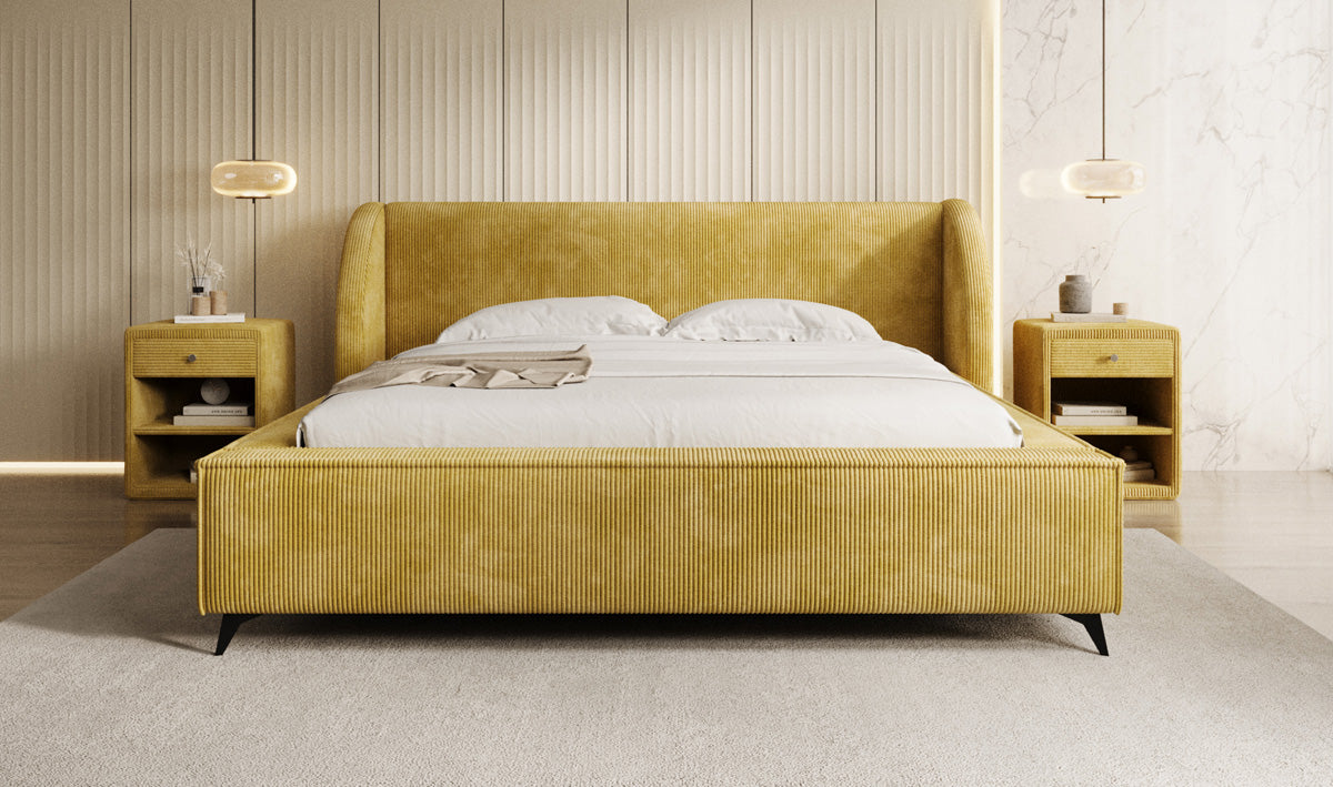 Designer gestoffeerd bed Freya Ribstof met opbergruimte
