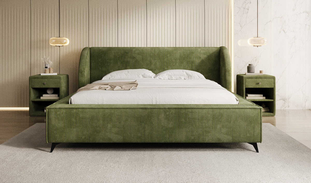 Designer gestoffeerd bed Freya Ribstof met opbergruimte