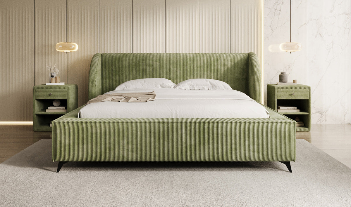 Designer gestoffeerd bed Freya Ribstof met opbergruimte
