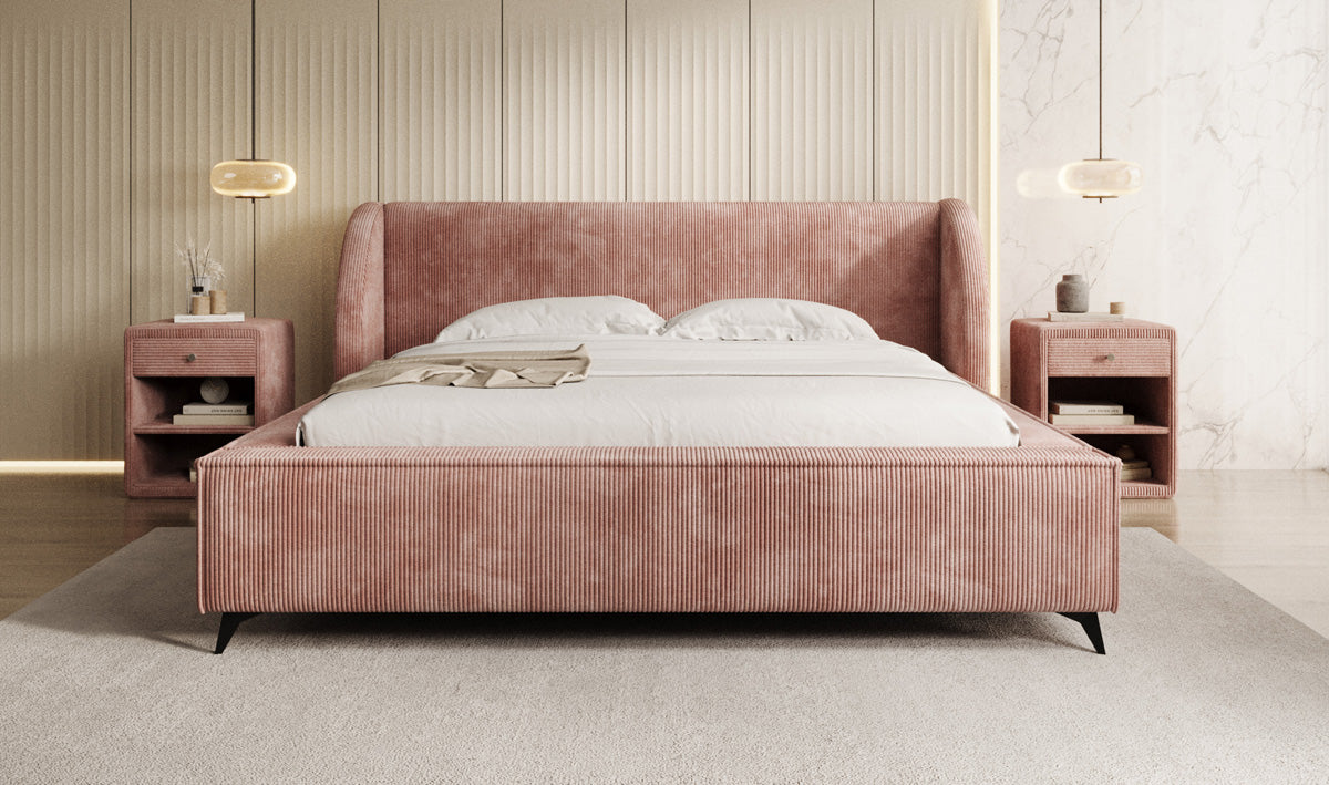 Designer gestoffeerd bed Freya Ribstof met opbergruimte