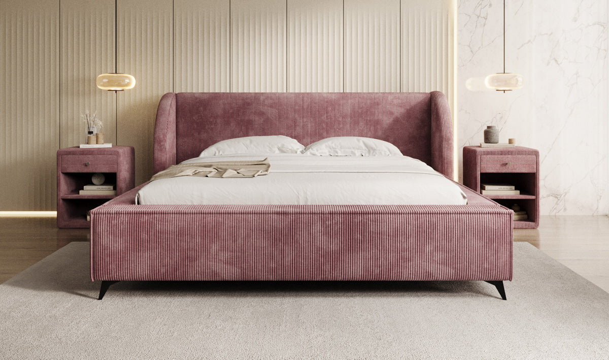 Designer gestoffeerd bed Freya Ribstof met opbergruimte