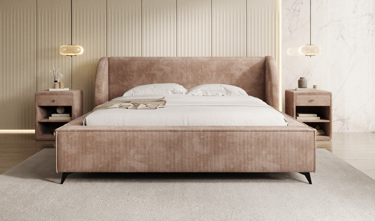 Designer gestoffeerd bed Freya Ribstof met opbergruimte
