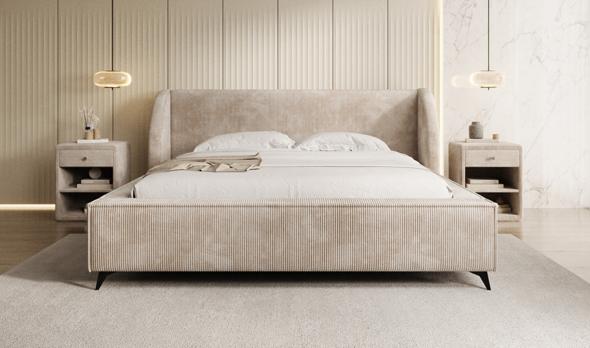 Designer gestoffeerd bed Freya Ribstof met opbergruimte