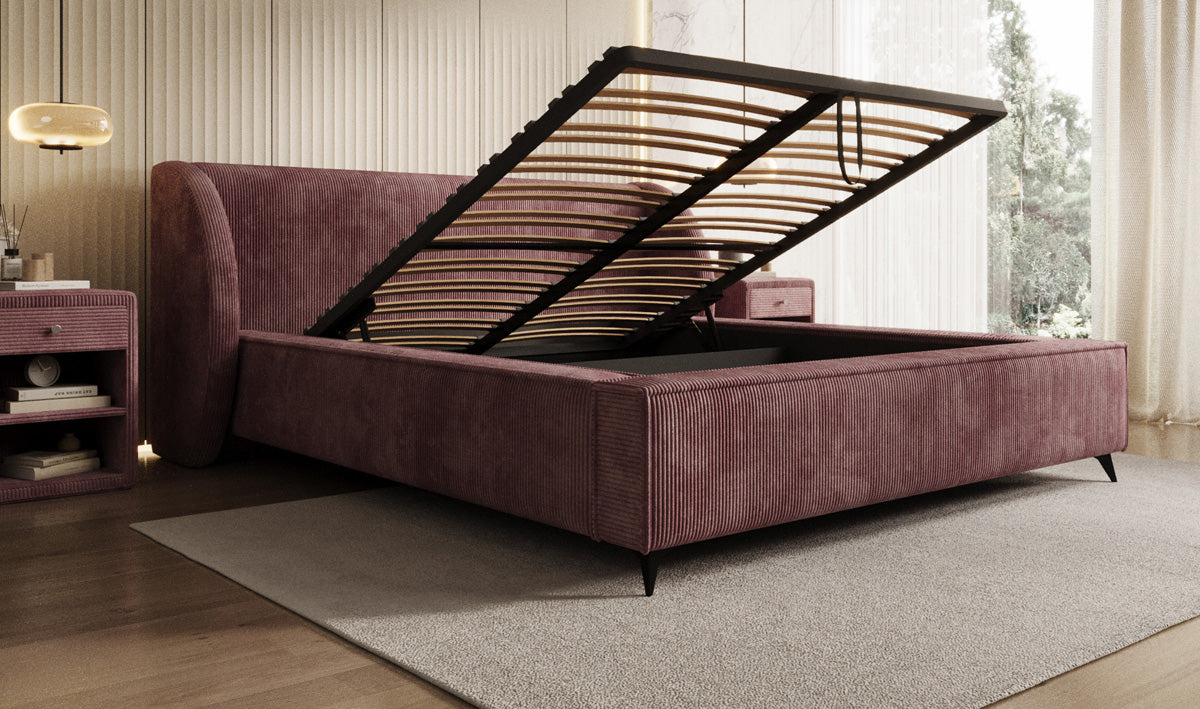 Designer gestoffeerd bed Freya Ribstof met opbergruimte