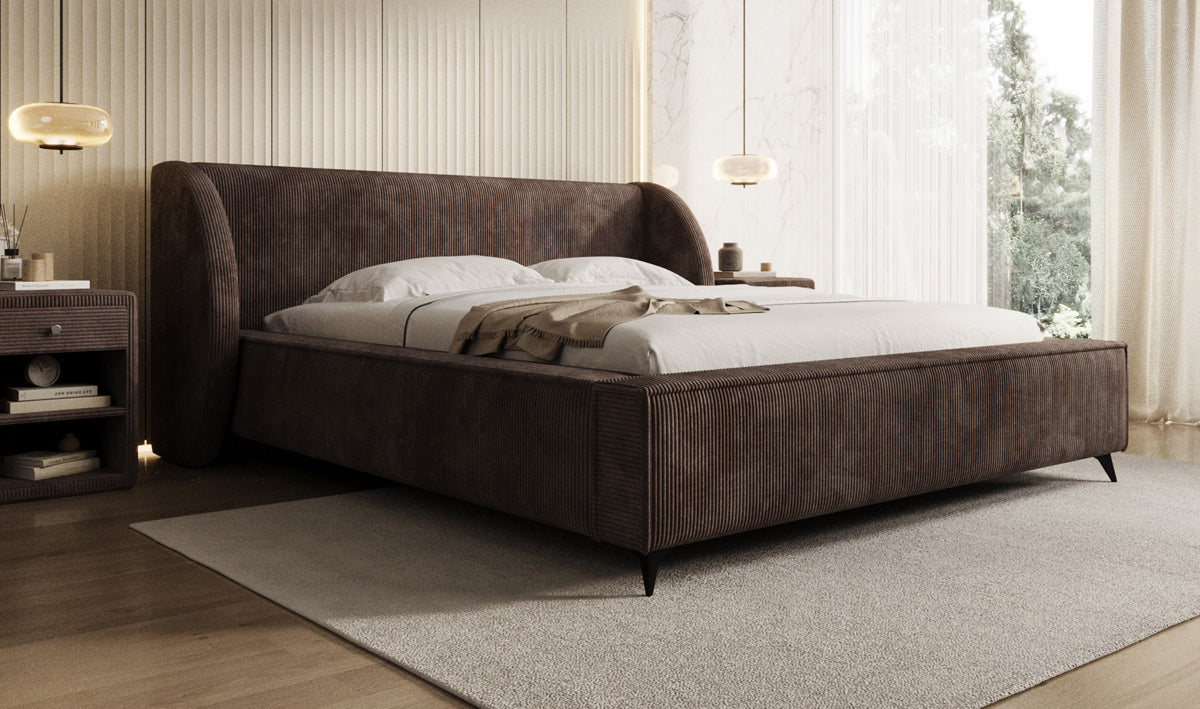 Designer gestoffeerd bed Freya Ribstof met opbergruimte
