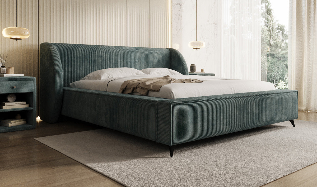 Designer gestoffeerd bed Freya Ribstof met opbergruimte