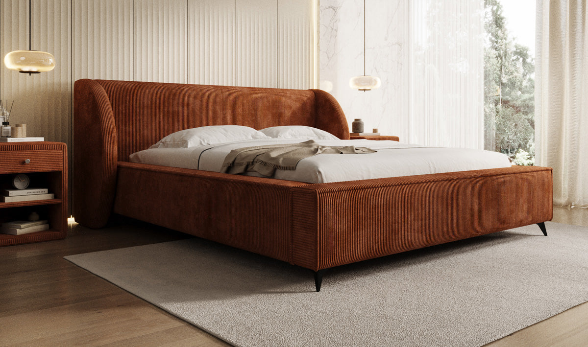 Designer gestoffeerd bed Freya Ribstof met opbergruimte