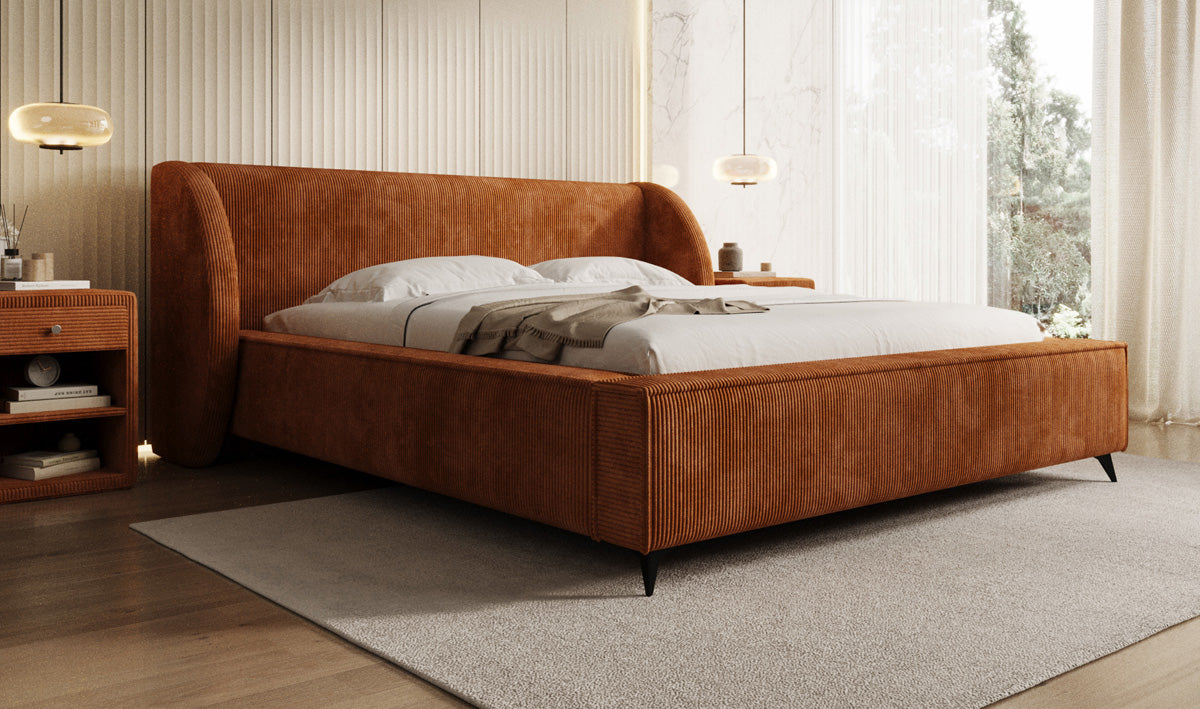 Designer gestoffeerd bed Freya Ribstof met opbergruimte