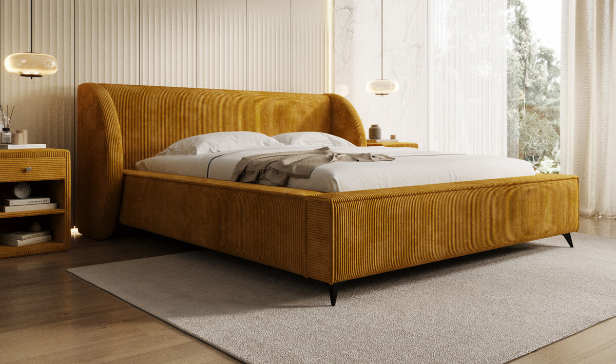 Designer gestoffeerd bed Freya Ribstof met opbergruimte