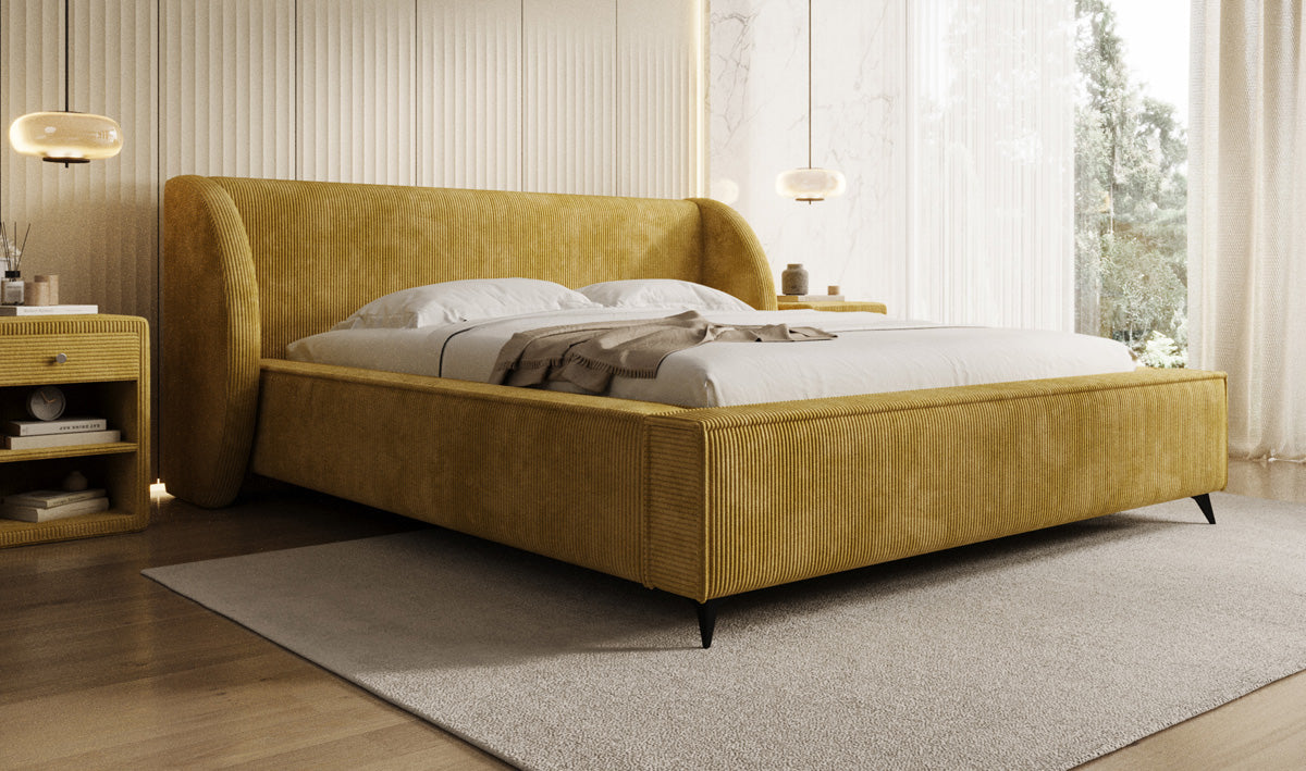 Designer gestoffeerd bed Freya Ribstof met opbergruimte