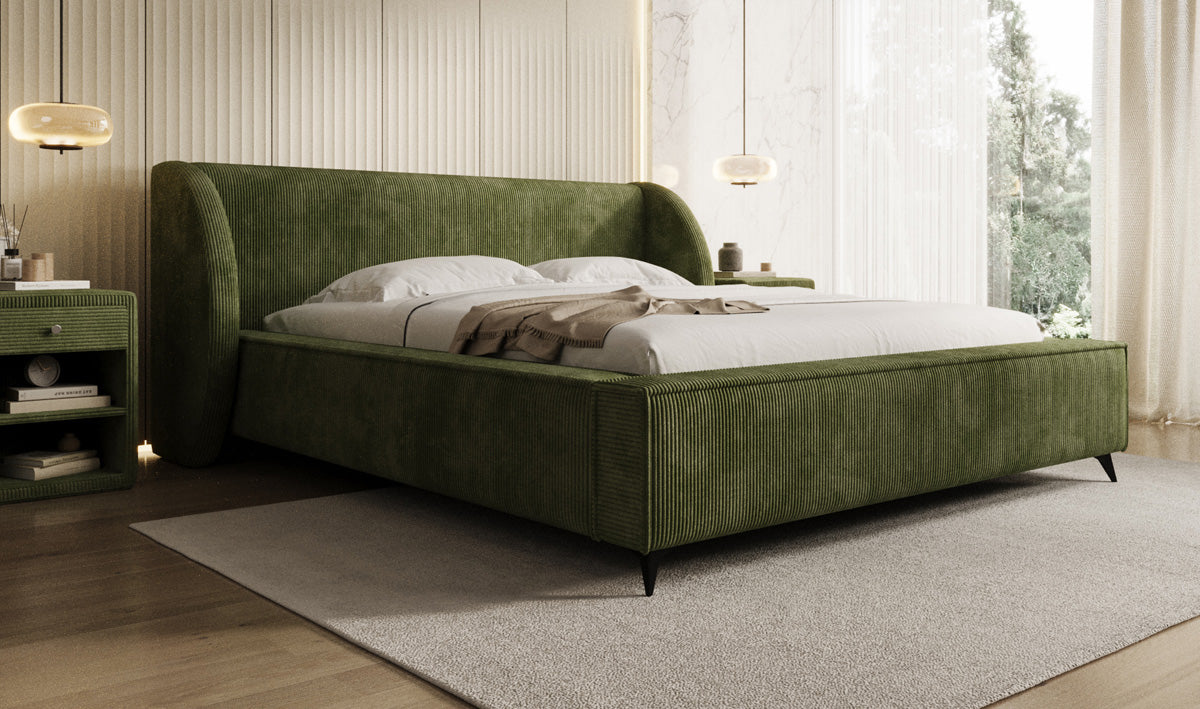 Designer gestoffeerd bed Freya Ribstof met opbergruimte