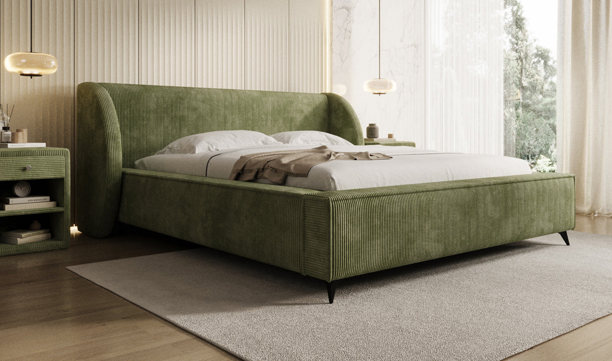 Designer gestoffeerd bed Freya Ribstof met opbergruimte
