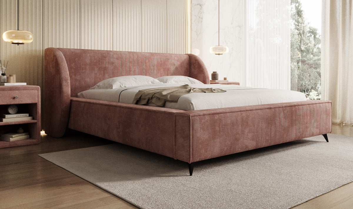 Designer gestoffeerd bed Freya Ribstof met opbergruimte