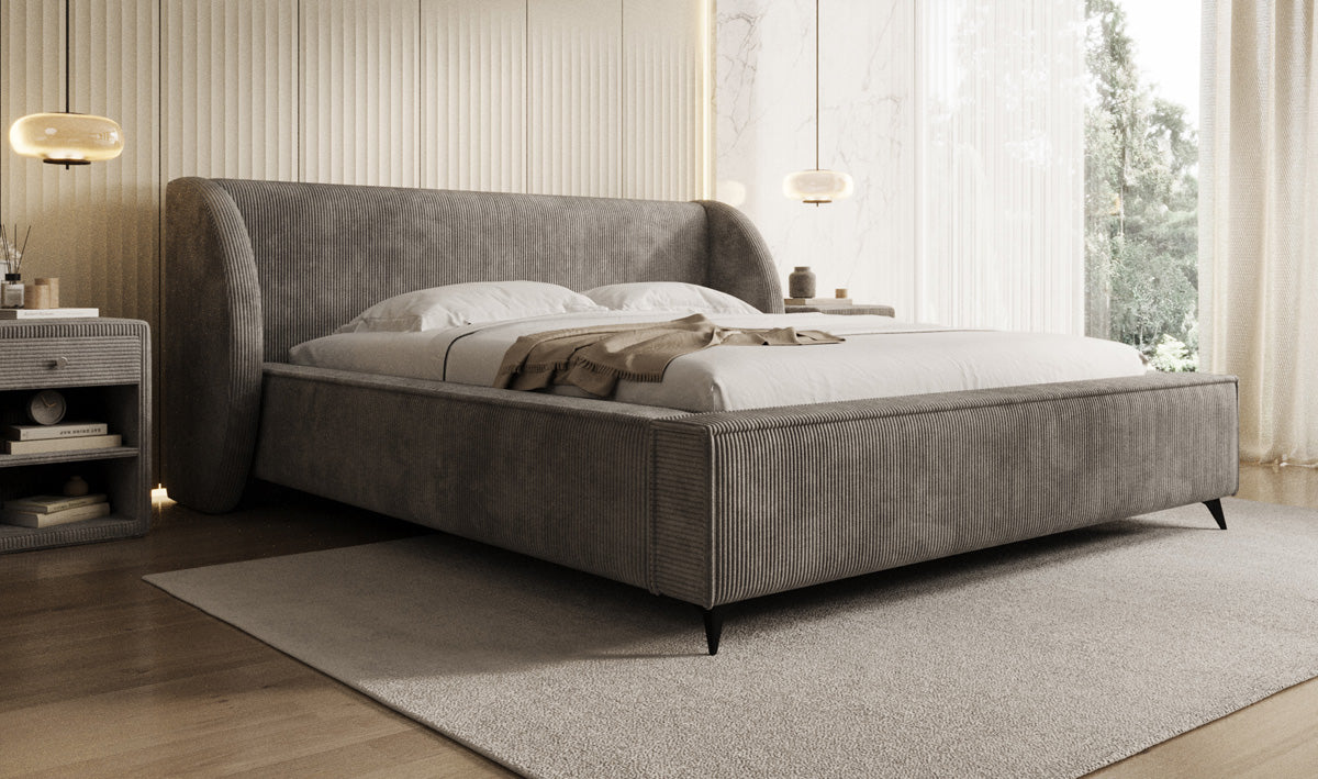 Designer gestoffeerd bed Freya Ribstof met opbergruimte