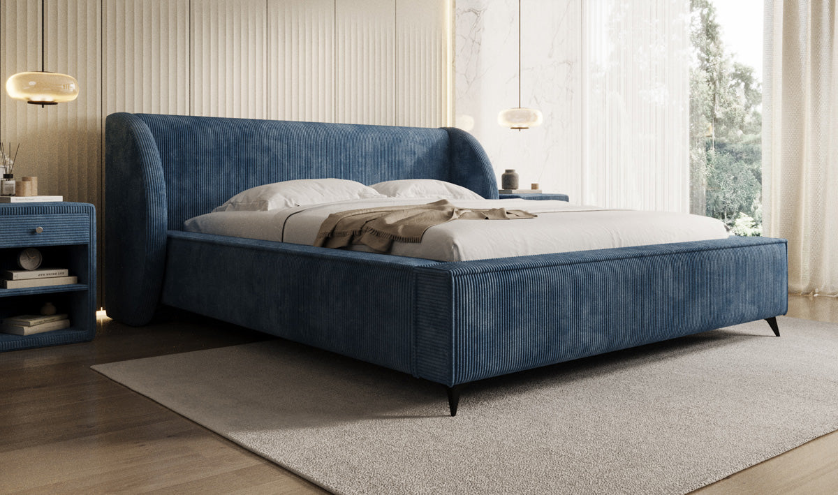 Designer gestoffeerd bed Freya Ribstof met opbergruimte