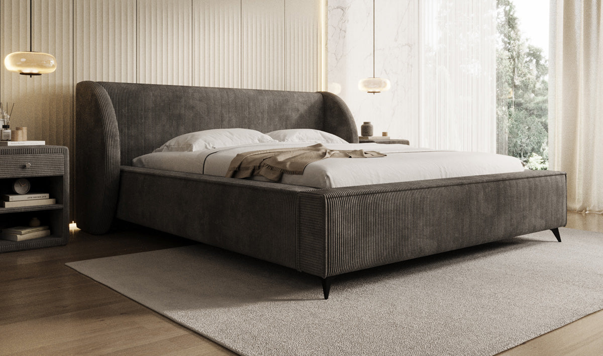 Designer gestoffeerd bed Freya Ribstof met opbergruimte