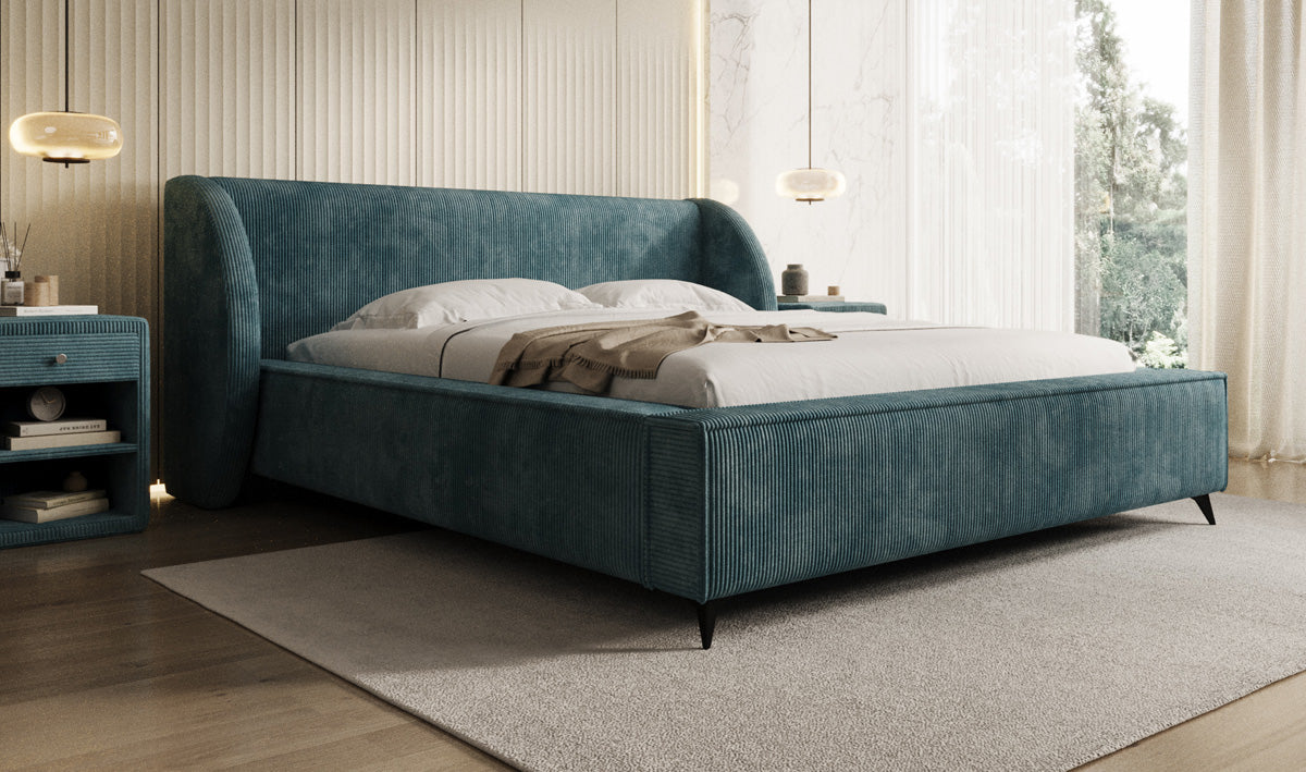 Designer gestoffeerd bed Freya Ribstof met opbergruimte