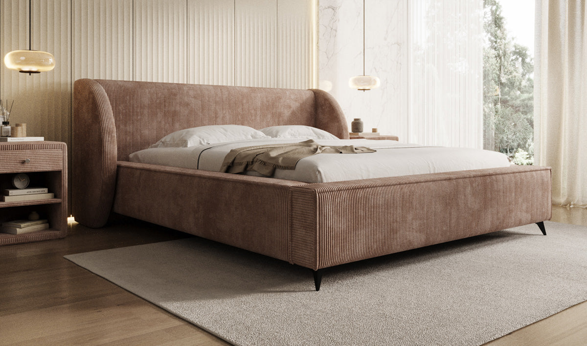 Designer gestoffeerd bed Freya Ribstof met opbergruimte
