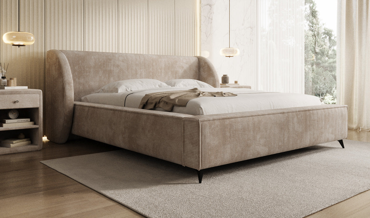 Designer gestoffeerd bed Freya Ribstof met opbergruimte