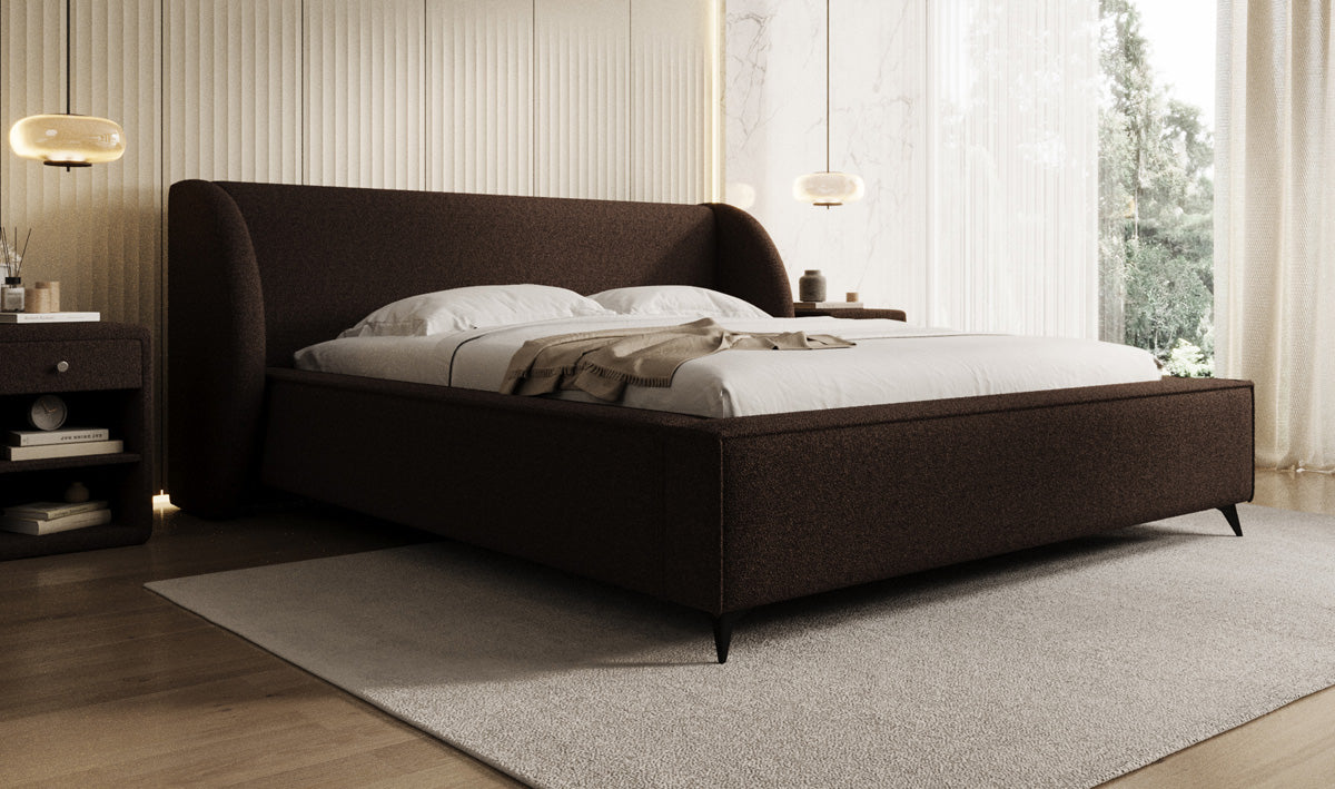 Design gestoffeerd bed Freya in Teddystof Bouclé met opbergruimte