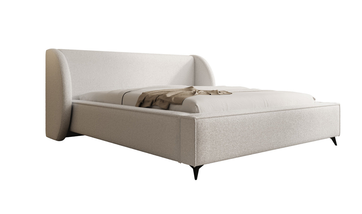 Design gestoffeerd bed Freya in Teddystof Bouclé met opbergruimte