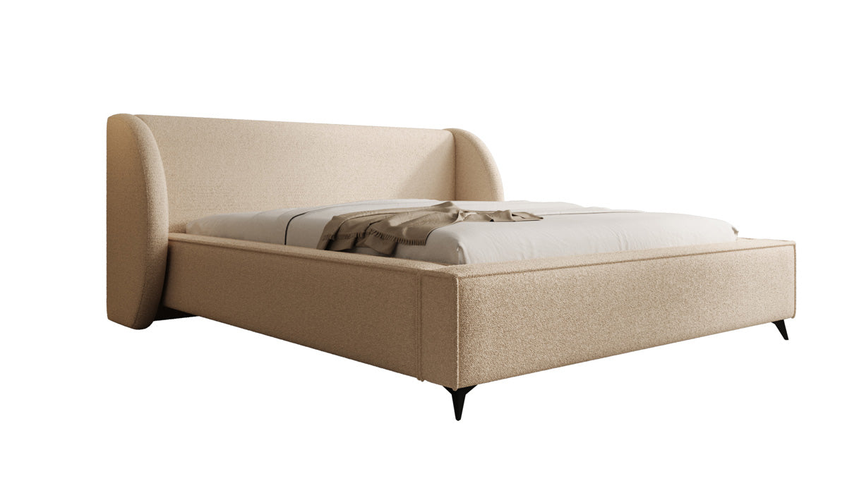 Design gestoffeerd bed Freya in Teddystof Bouclé met opbergruimte