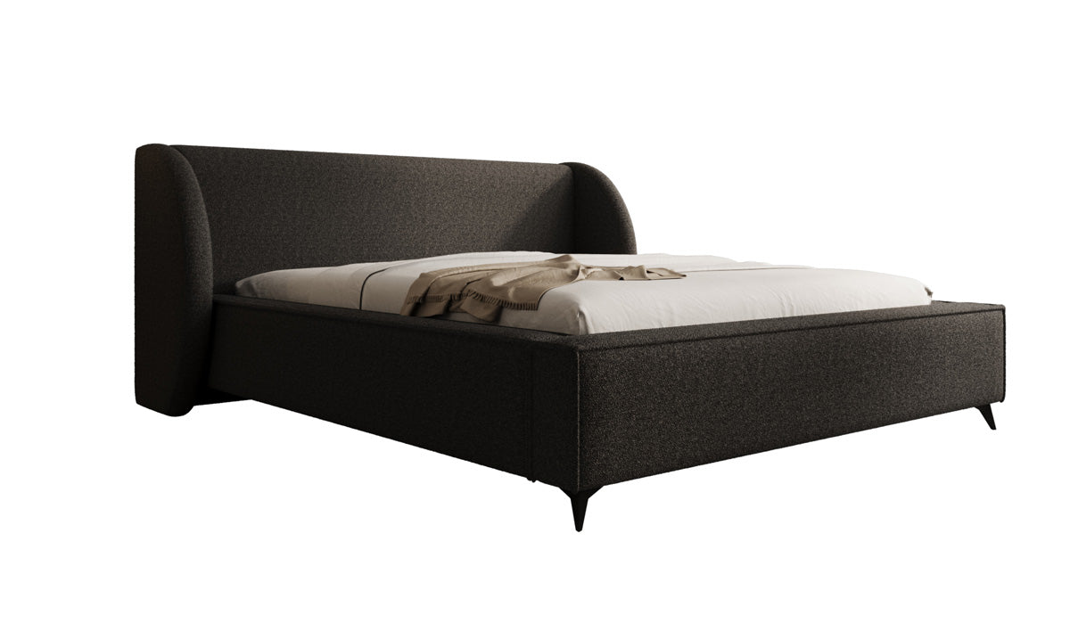 Design gestoffeerd bed Freya in Teddystof Bouclé met opbergruimte