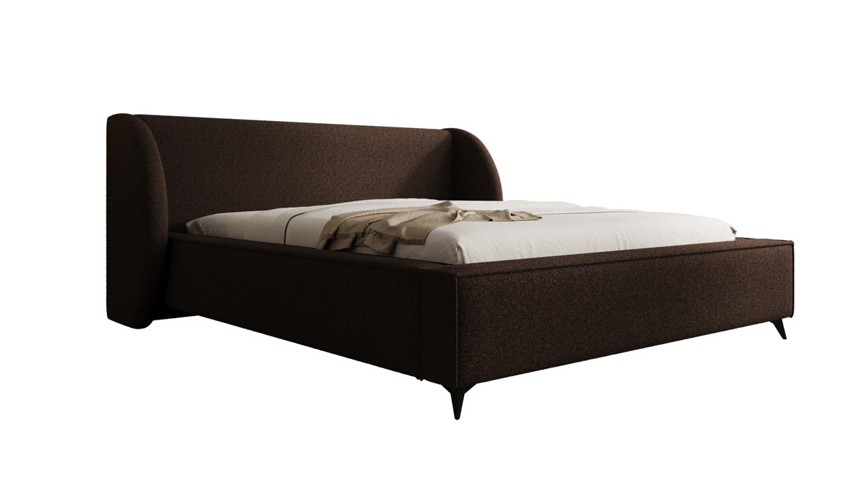 Design gestoffeerd bed Freya in Teddystof Bouclé met opbergruimte