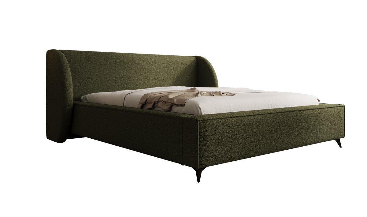Design gestoffeerd bed Freya in Teddystof Bouclé met opbergruimte