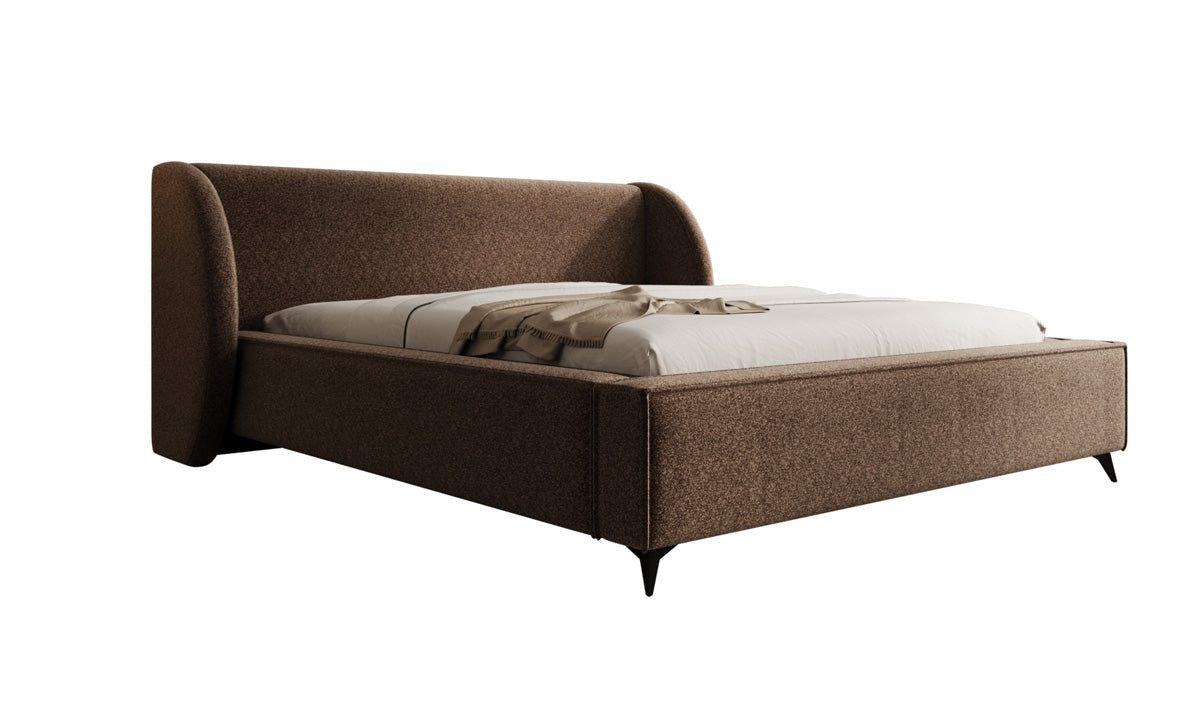 Designer gestoffeerd bed Freya in structuurstof met opbergruimte