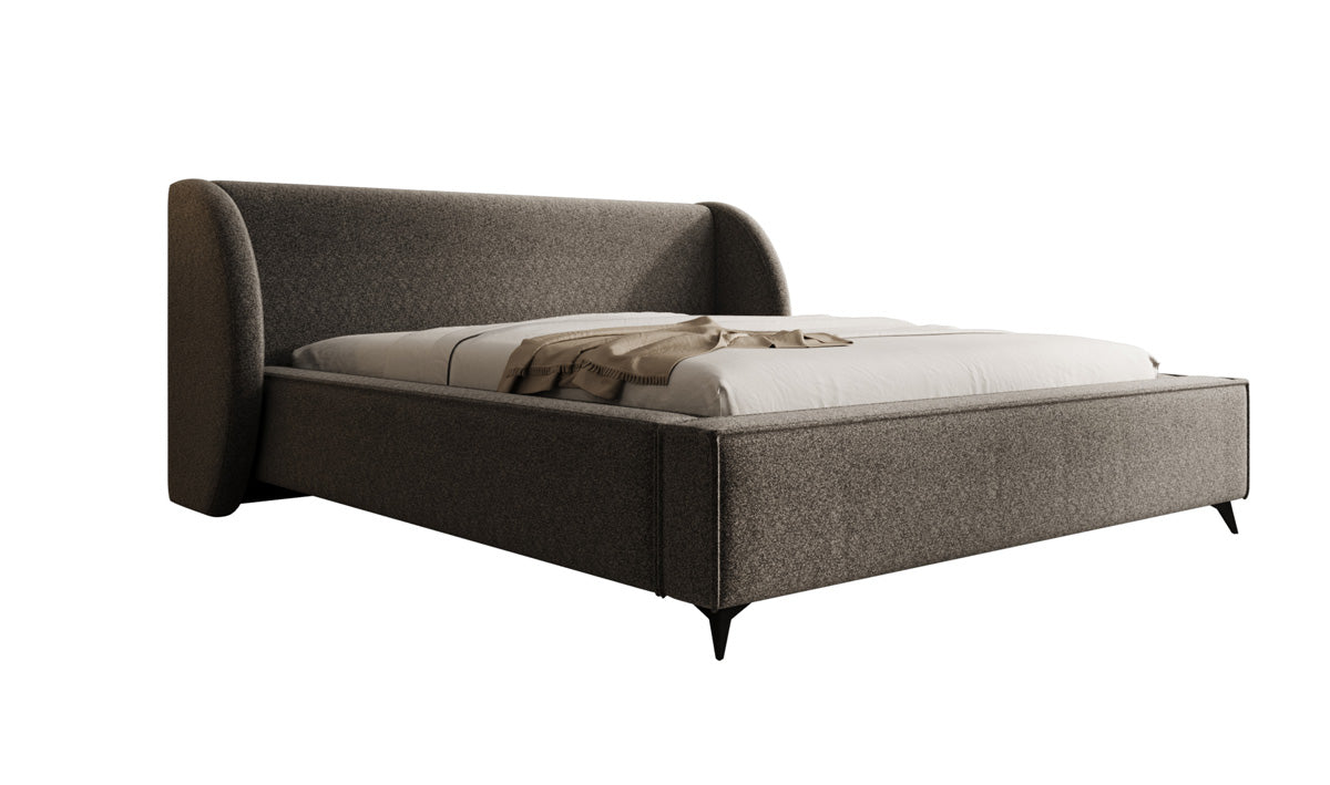 Designer gestoffeerd bed Freya in structuurstof met opbergruimte