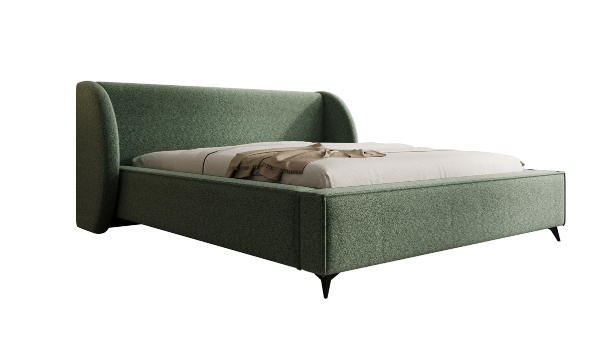 Designer gestoffeerd bed Freya in structuurstof met opbergruimte
