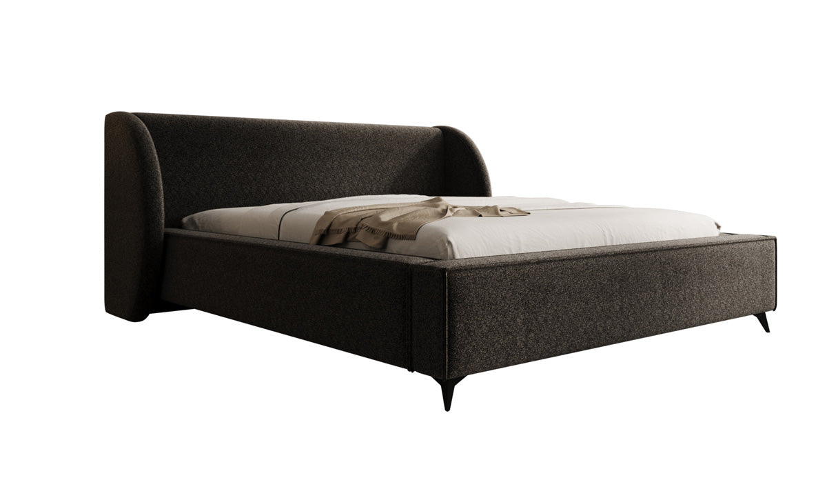 Designer gestoffeerd bed Freya in structuurstof met opbergruimte