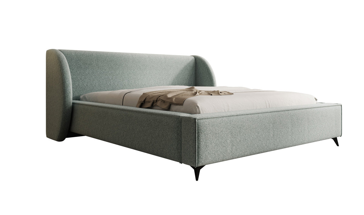 Designer gestoffeerd bed Freya in structuurstof met opbergruimte