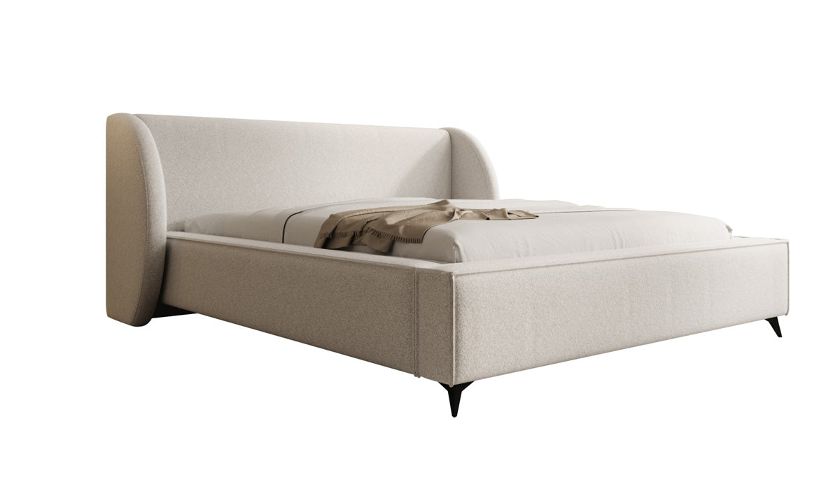 Designer gestoffeerd bed Freya in structuurstof met opbergruimte