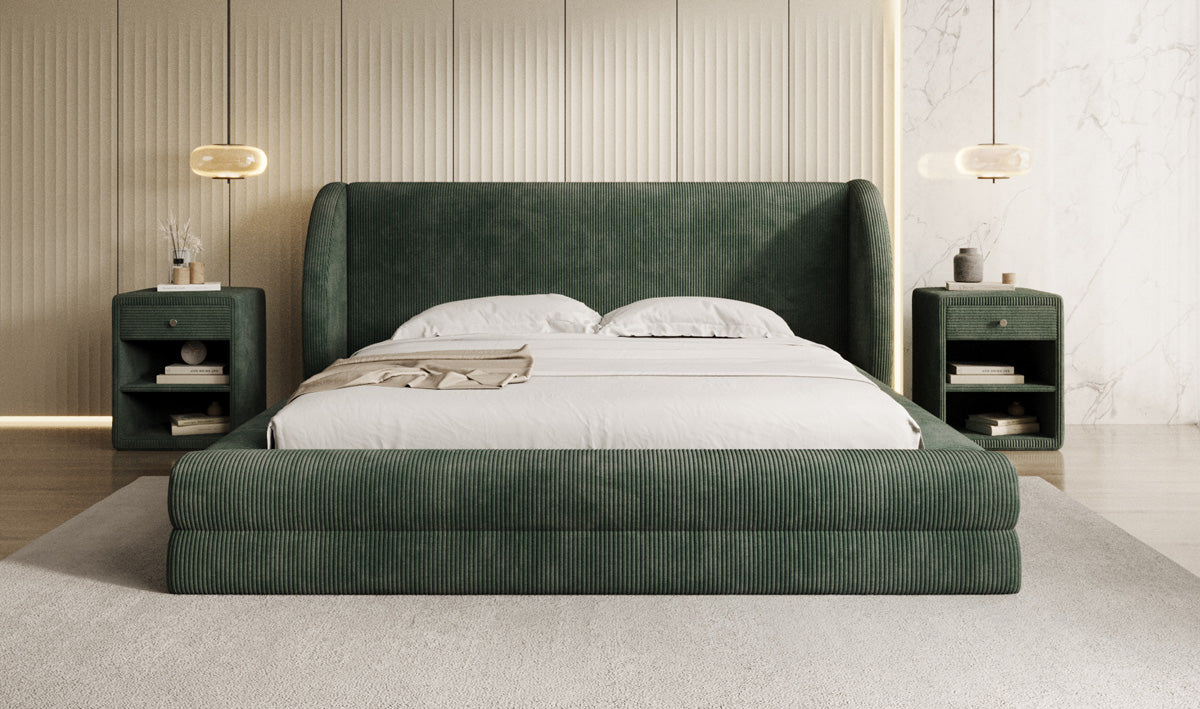 Designer gestoffeerd bed Liv Ribstof met opbergruimte