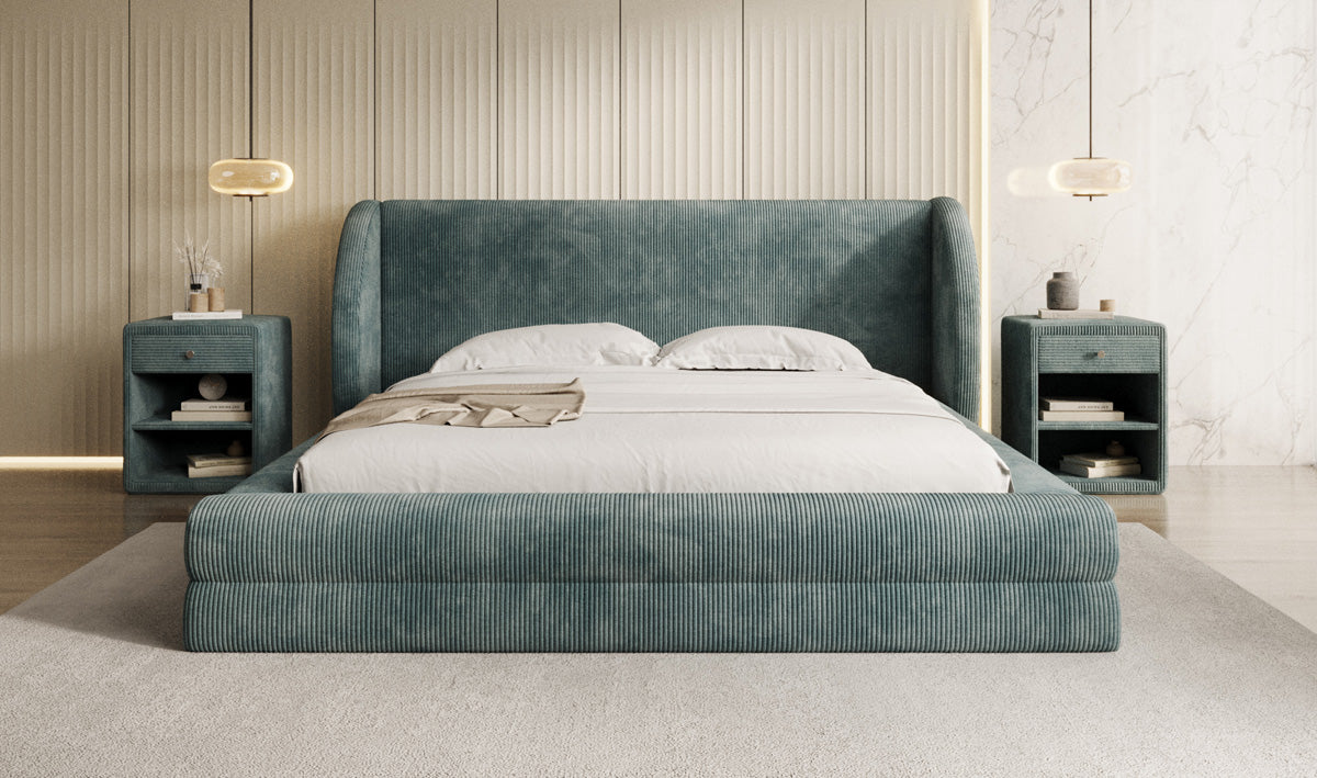 Designer gestoffeerd bed Liv Ribstof met opbergruimte