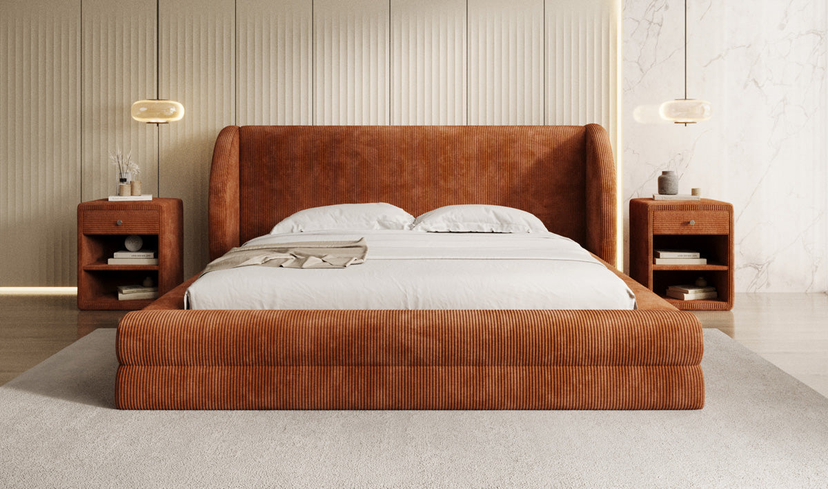 Designer gestoffeerd bed Liv Ribstof met opbergruimte
