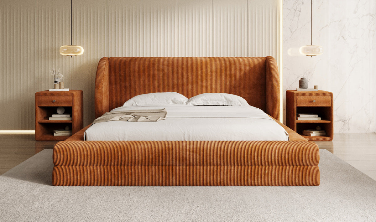 Designer gestoffeerd bed Liv Ribstof met opbergruimte