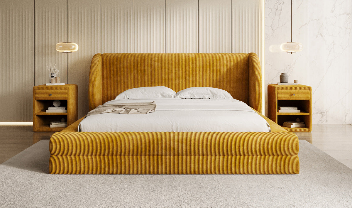 Designer gestoffeerd bed Liv Ribstof met opbergruimte