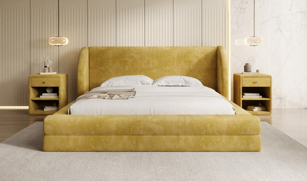 Designer gestoffeerd bed Liv Ribstof met opbergruimte