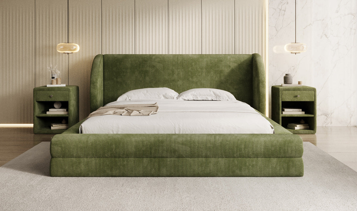 Designer gestoffeerd bed Liv Ribstof met opbergruimte