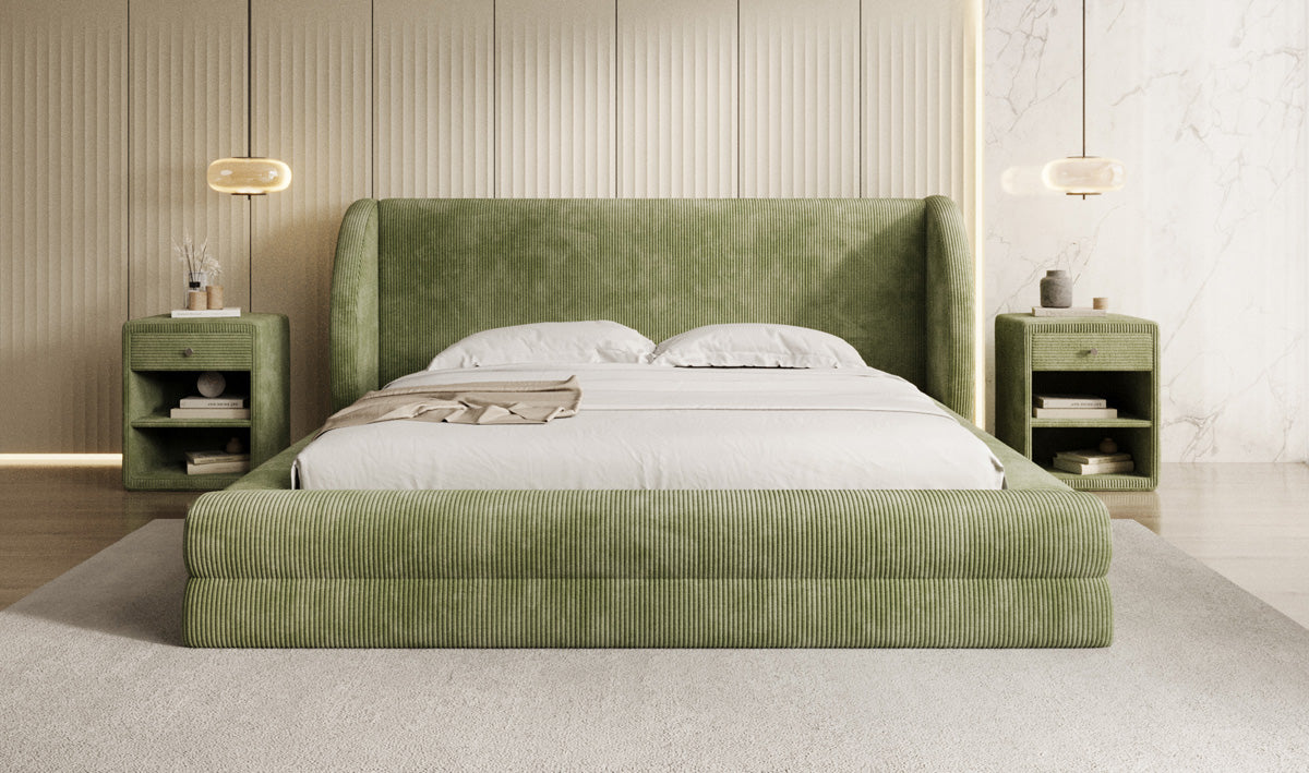 Designer gestoffeerd bed Liv Ribstof met opbergruimte
