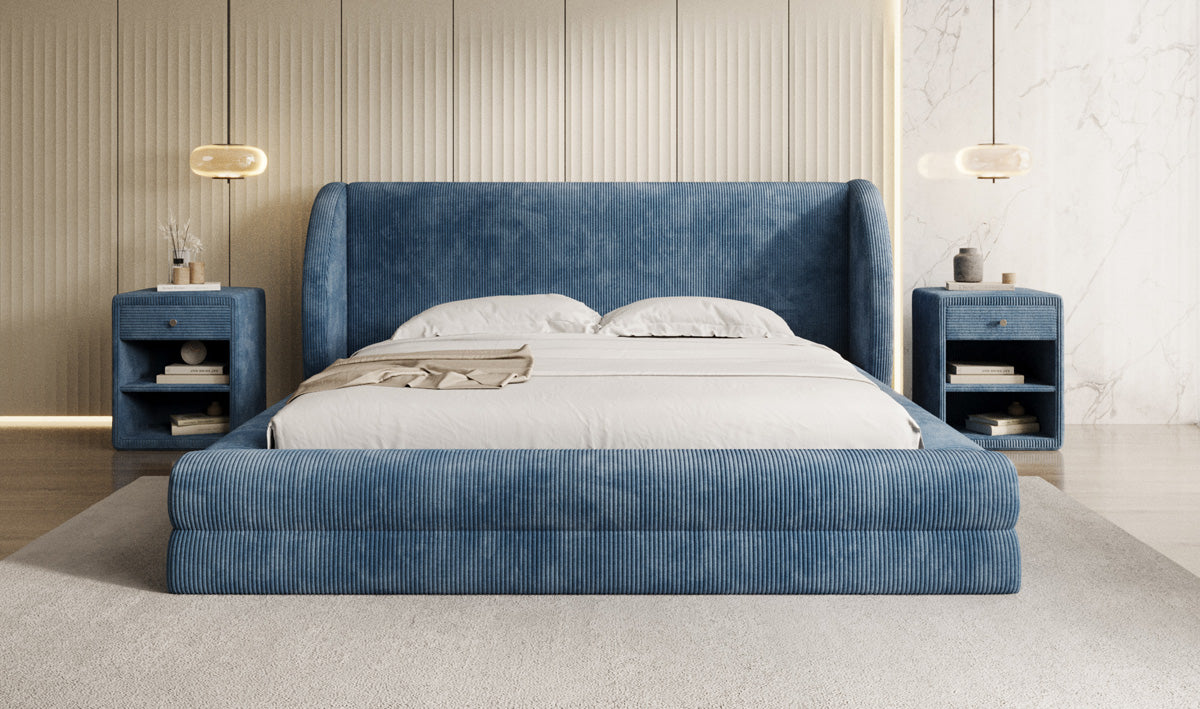 Designer gestoffeerd bed Liv Ribstof met opbergruimte